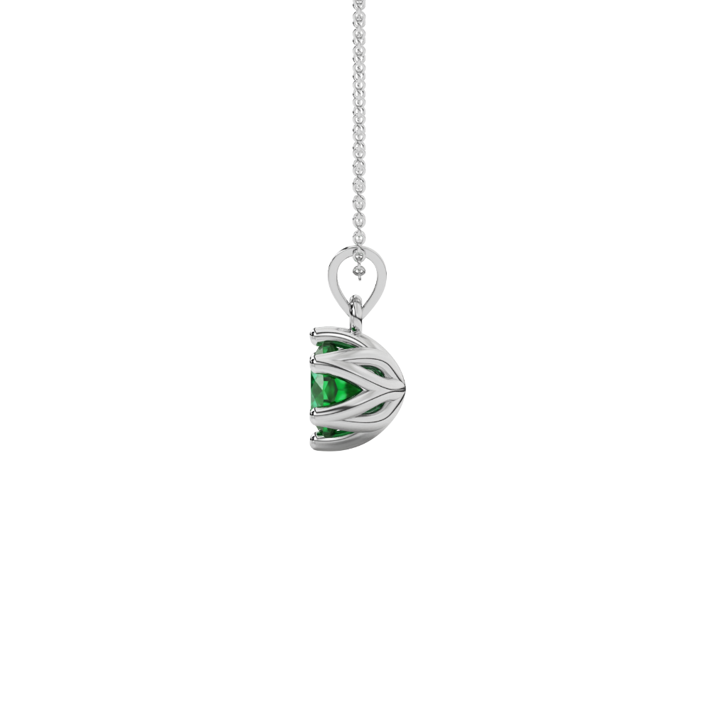 Green cushion cut floral solitaire pendant in rose gold with six prong flower setting