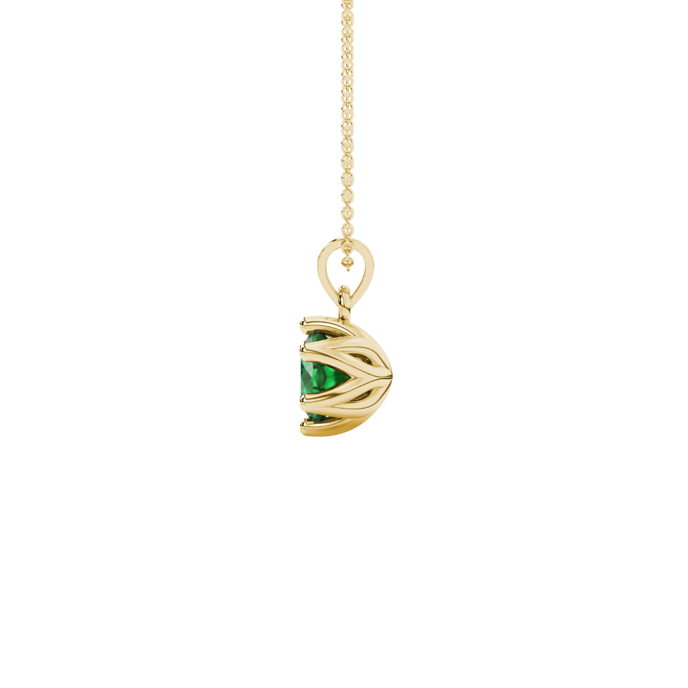 Green cushion cut floral solitaire pendant in rose gold with six prong flower setting