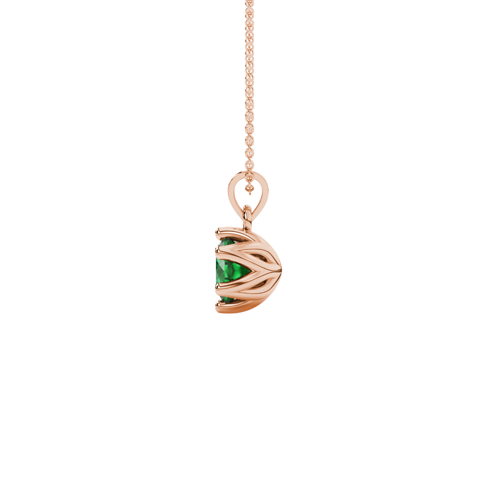 Green cushion cut floral solitaire pendant in rose gold with six prong flower setting