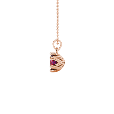 Red cushion cut floral solitaire pendant in rose gold with six prong flower setting