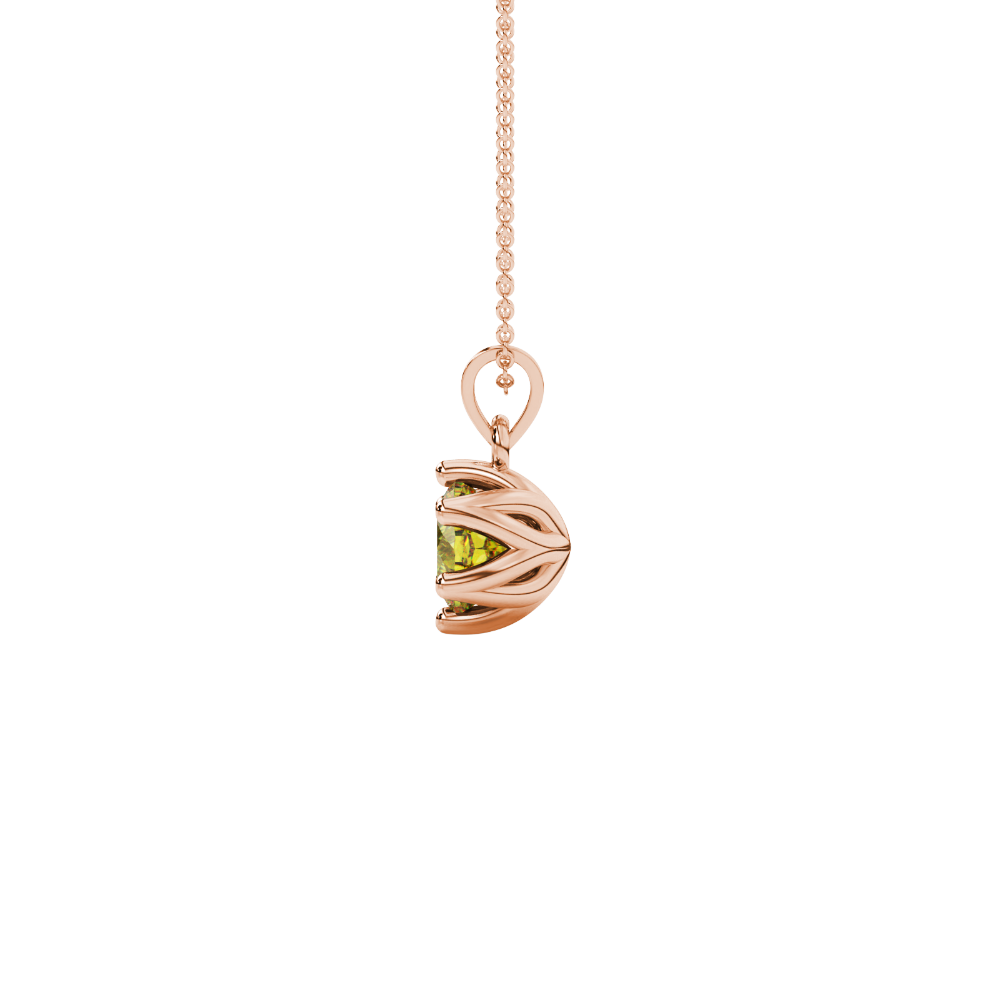 Yellow cushion cut floral solitaire pendant in rose gold with six prong flower setting