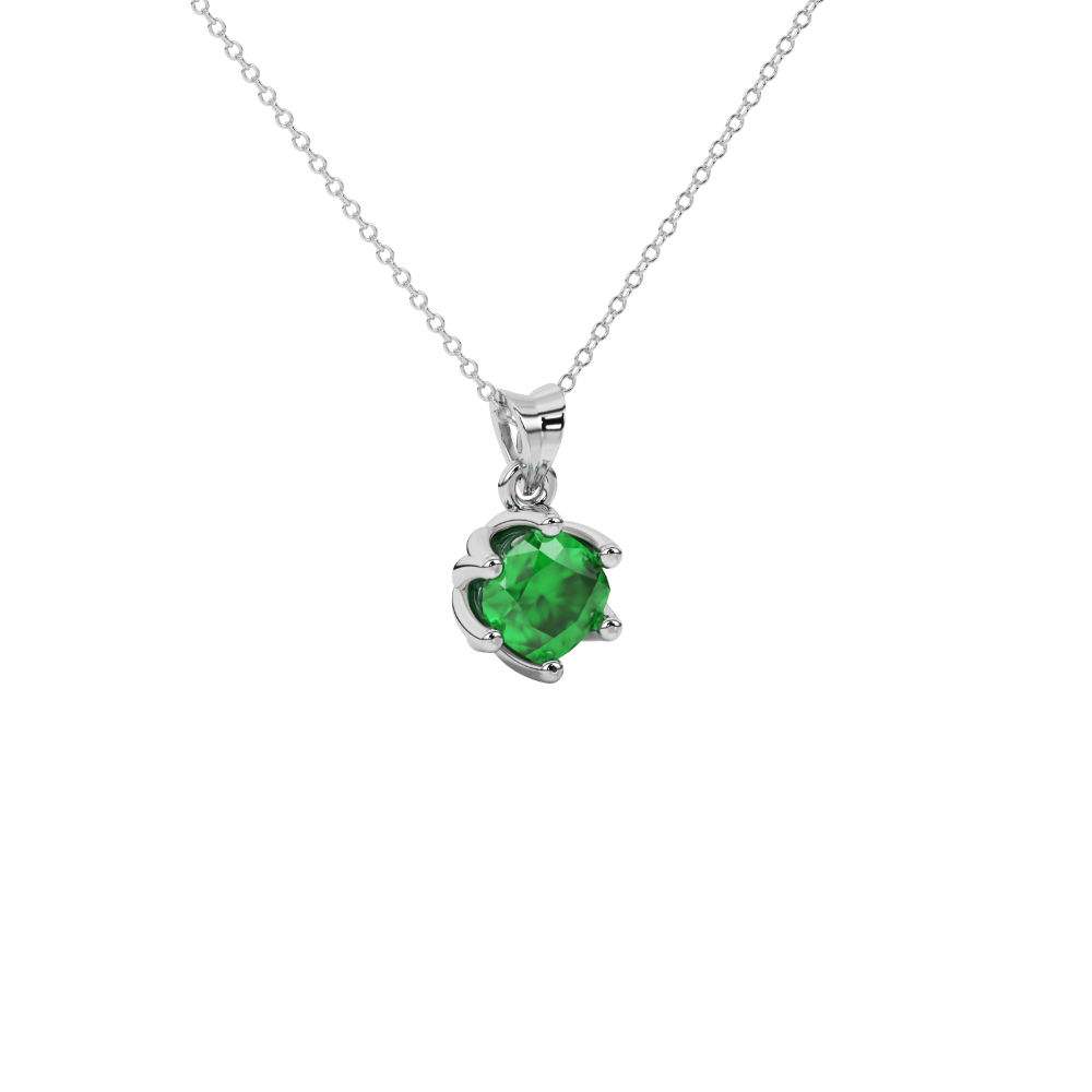 Green cushion cut floral solitaire pendant in rose gold with six prong flower setting