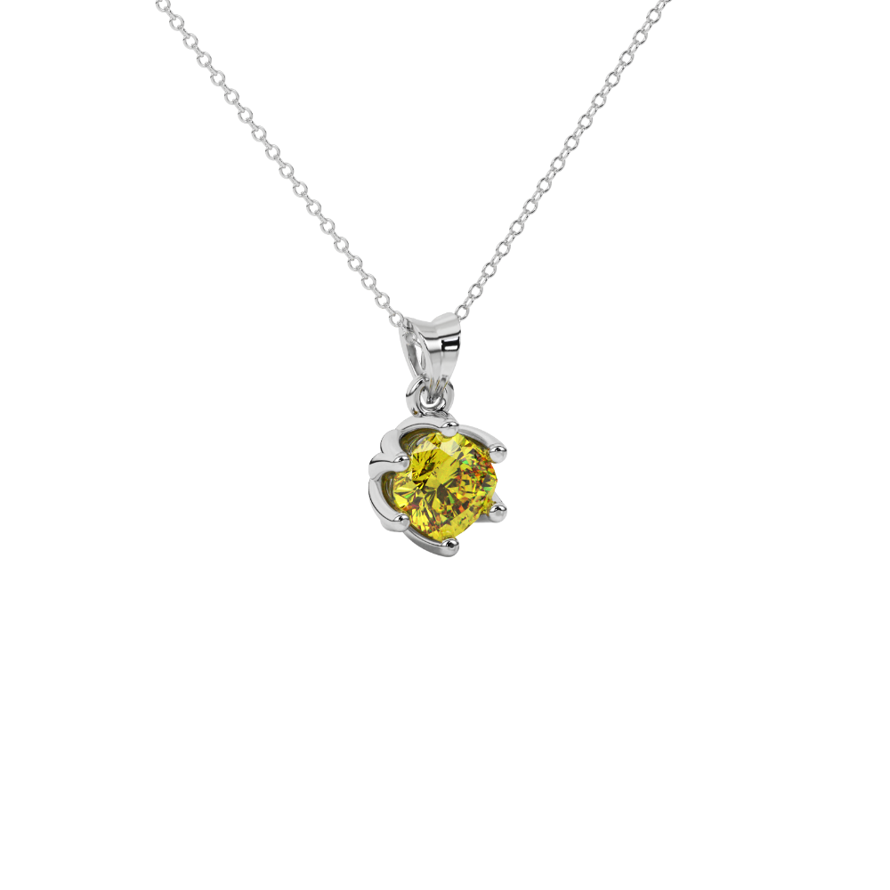 Yellow cushion cut floral solitaire pendant in rose gold with six prong flower setting
