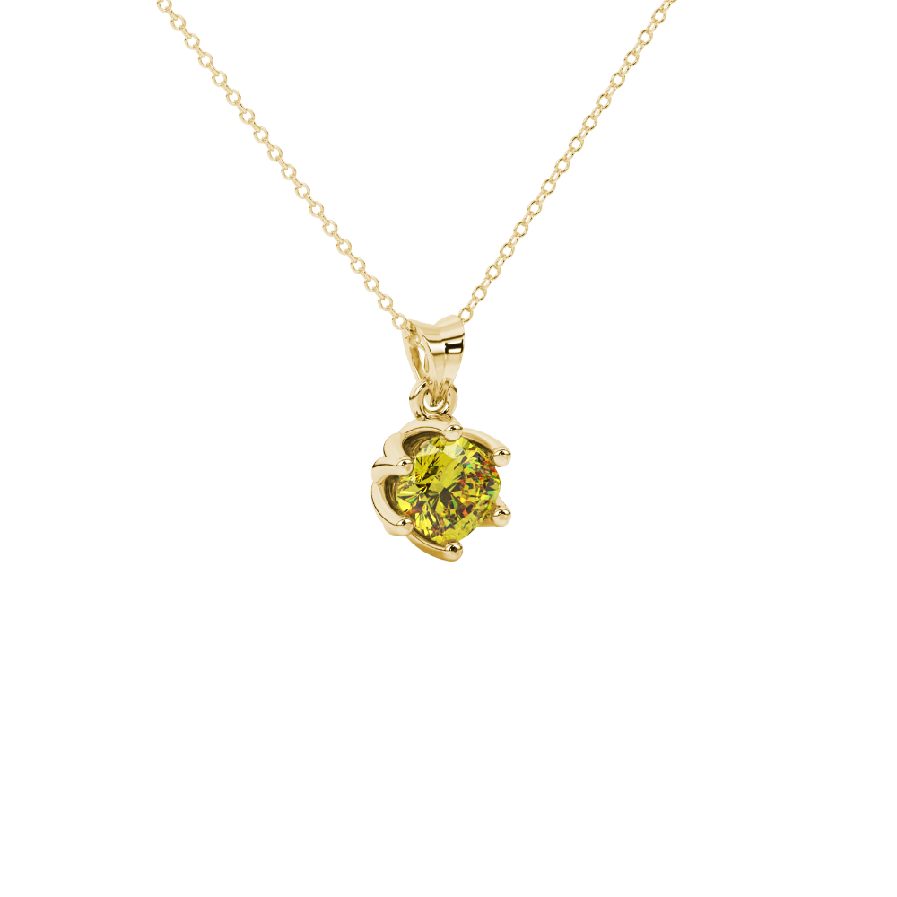 Yellow cushion cut floral solitaire pendant in rose gold with six prong flower setting
