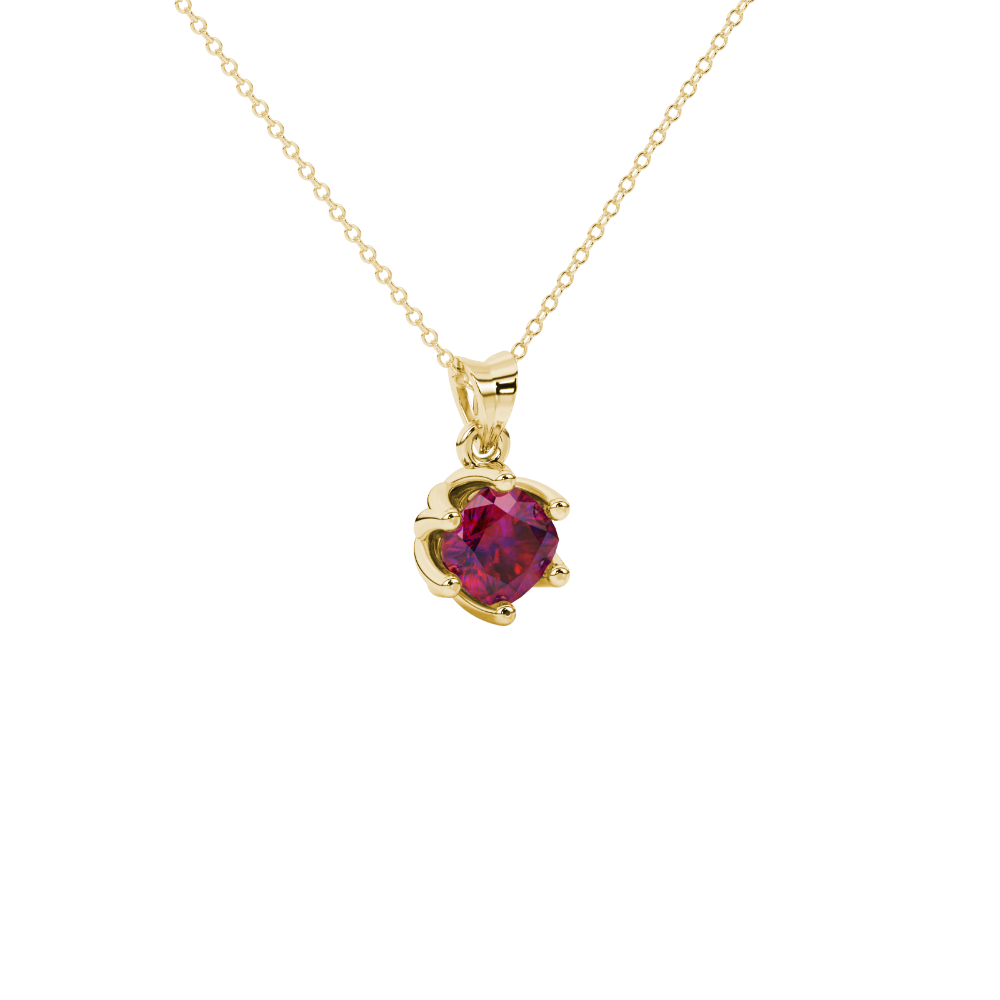Red cushion cut floral solitaire pendant in rose gold with six prong flower setting