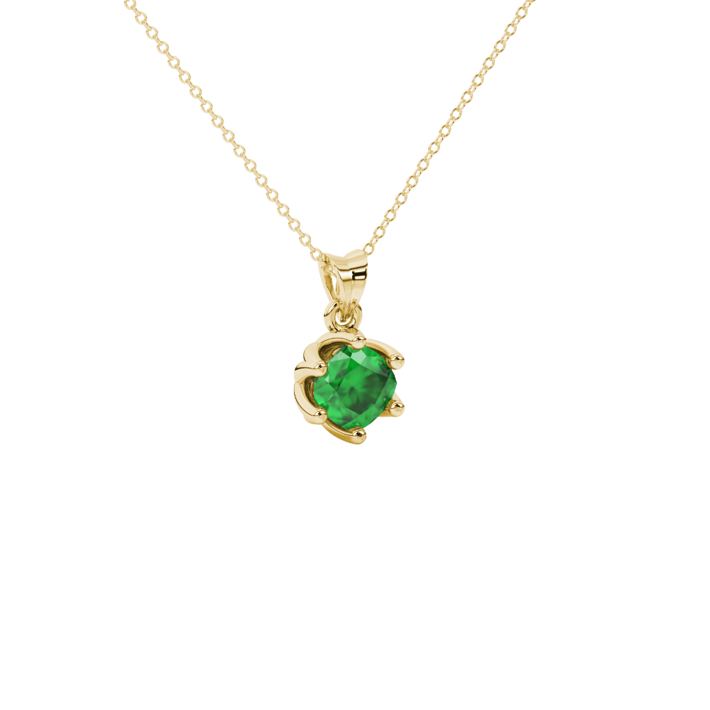 Green cushion cut floral solitaire pendant in rose gold with six prong flower setting