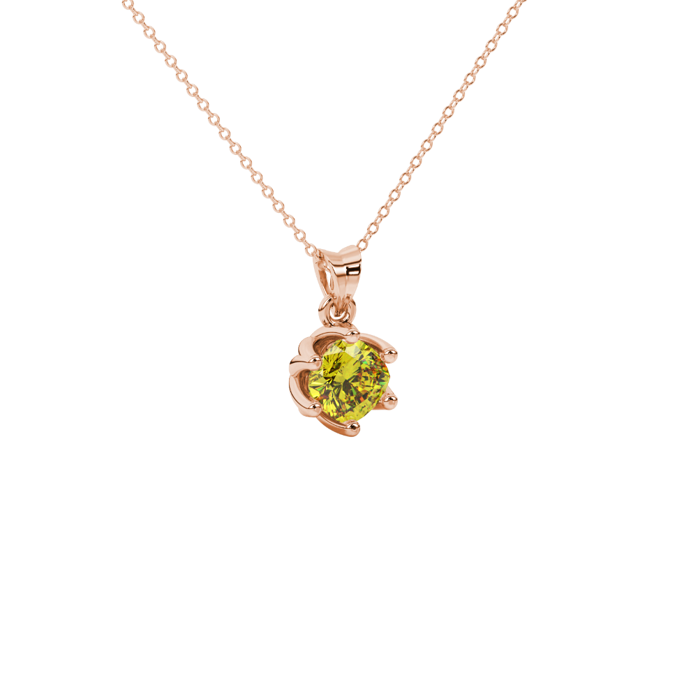 Yellow cushion cut floral solitaire pendant in rose gold with six prong flower setting