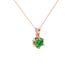 Green cushion cut floral solitaire pendant in rose gold with six prong flower setting