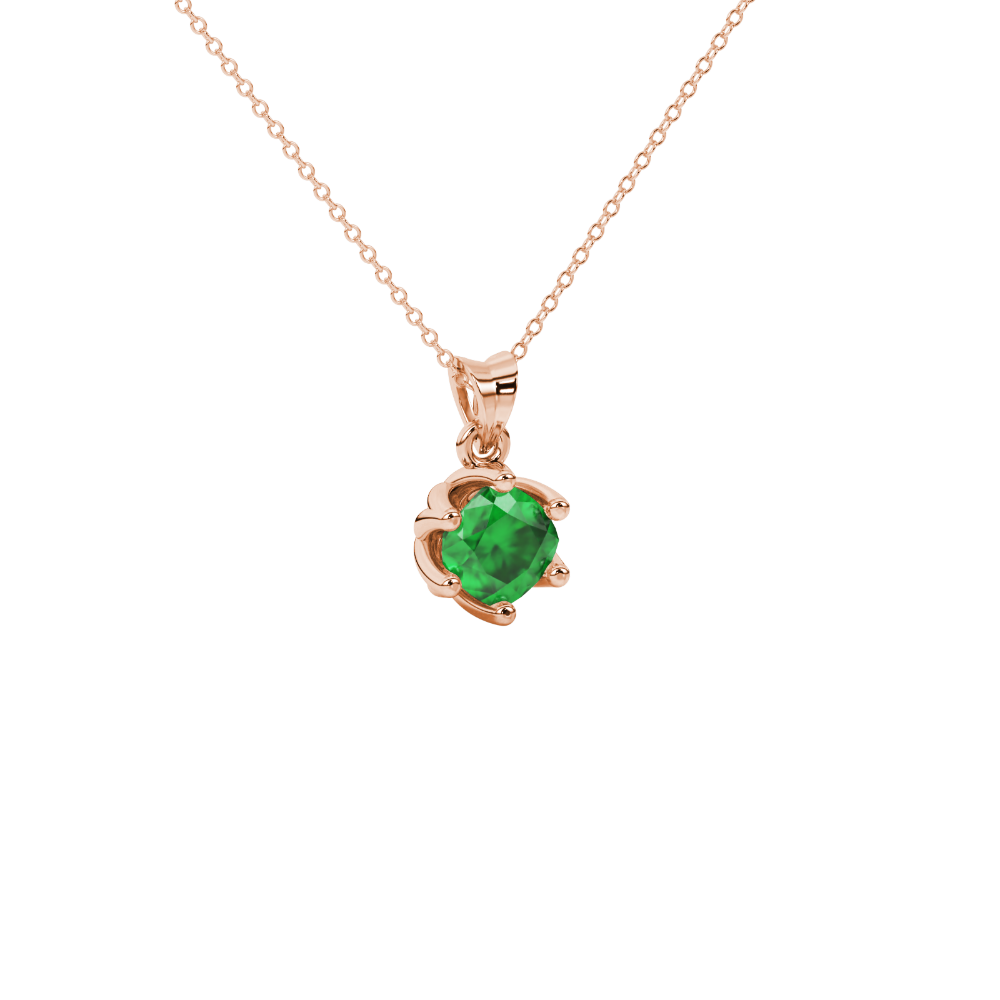 Green cushion cut floral solitaire pendant in rose gold with six prong flower setting