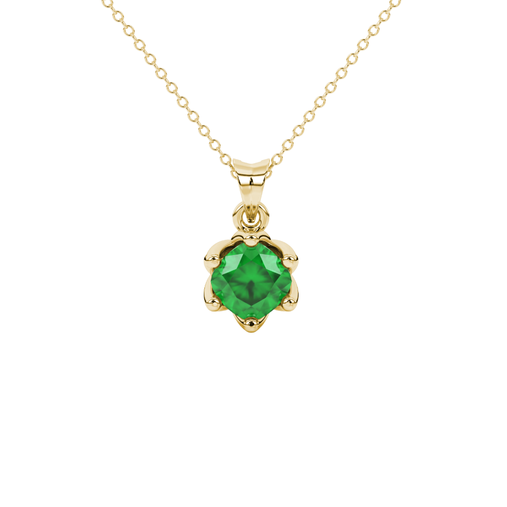 Green cushion cut floral solitaire pendant in rose gold with six prong flower setting