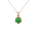 Green cushion cut floral solitaire pendant in rose gold with six prong flower setting