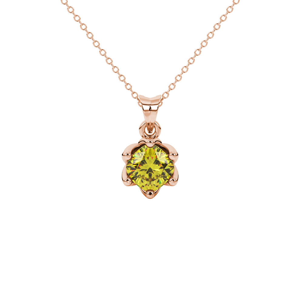 Yellow cushion cut floral solitaire pendant in rose gold with six prong flower setting