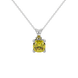 Yellow cushion cut gemstone pendant with accent diamonds in yellow gold basket setting