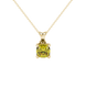 Yellow cushion cut gemstone pendant with accent diamonds in yellow gold basket setting