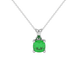 Green cushion cut gemstone pendant with accent diamonds in white gold basket setting