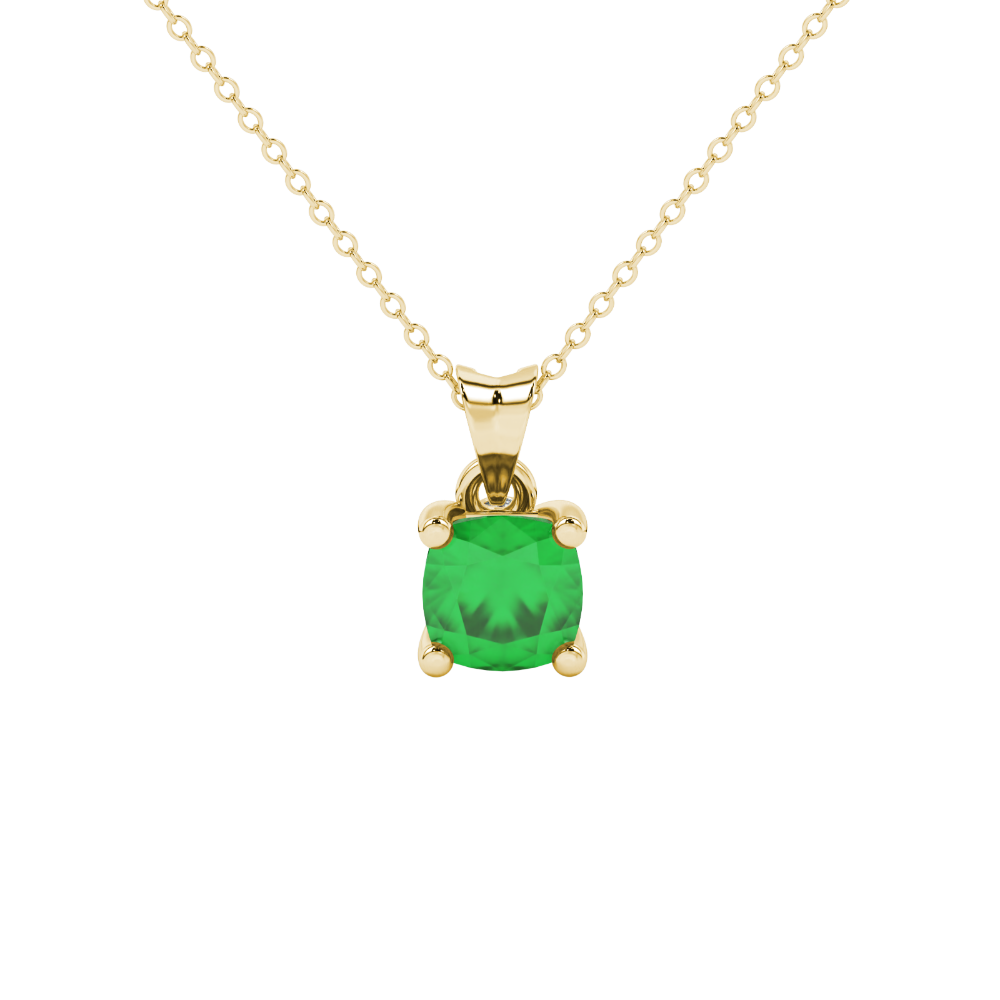 Green cushion cut gemstone pendant with accent diamonds in white gold basket setting