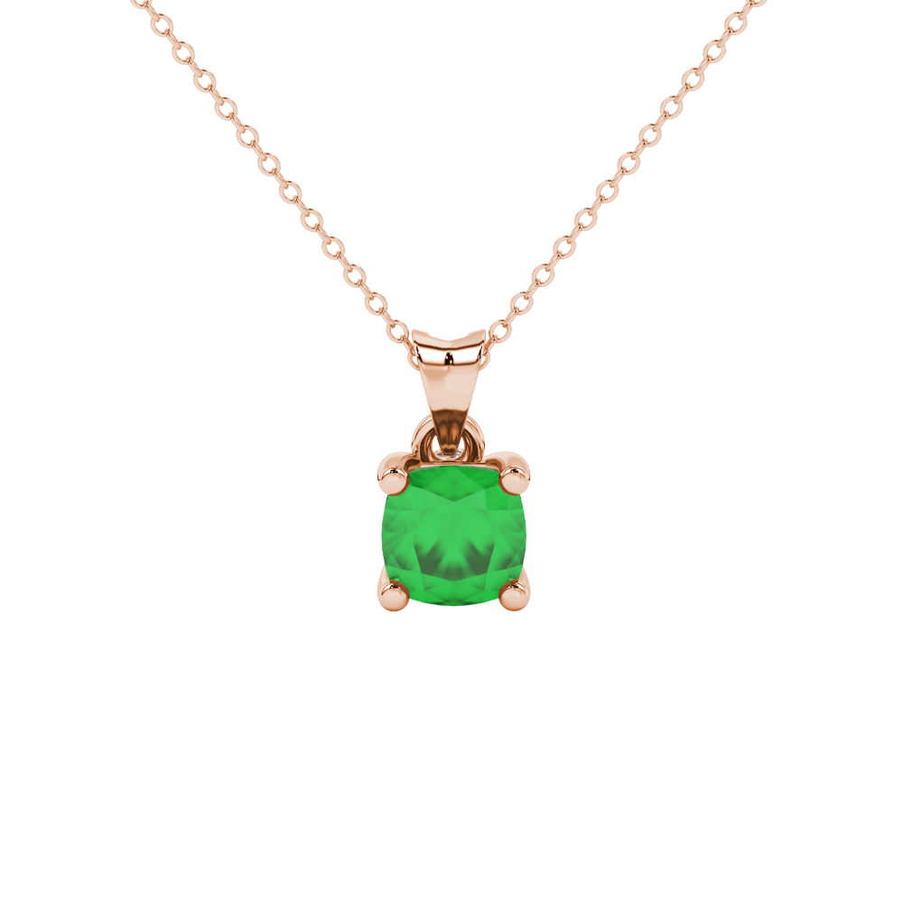 Green cushion cut gemstone pendant with accent diamonds in white gold basket setting