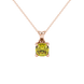 Yellow cushion cut gemstone pendant with accent diamonds in yellow gold basket setting