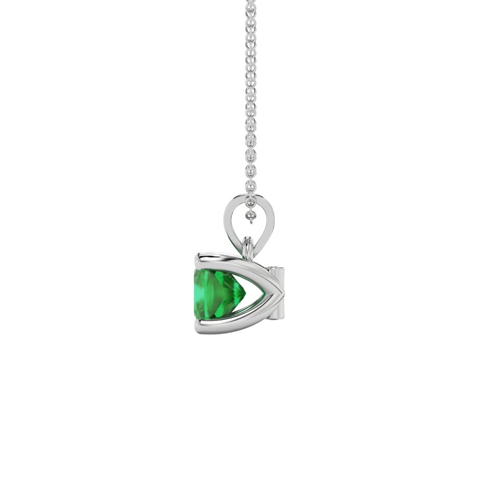 Green cushion cut gemstone pendant with accent diamonds in white gold basket setting