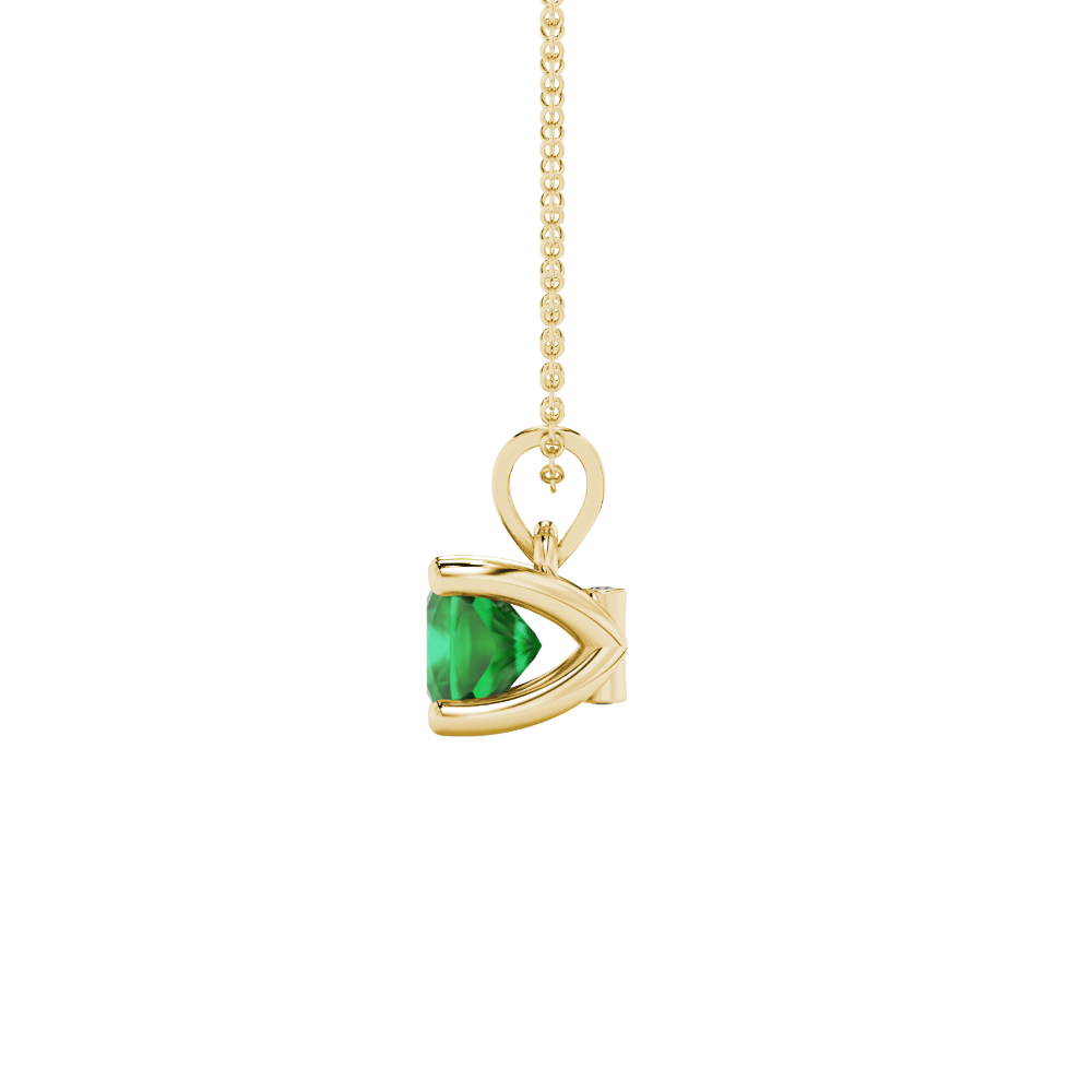Green cushion cut gemstone pendant with accent diamonds in white gold basket setting
