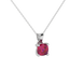 Red cushion cut gemstone pendant with accent diamonds in white gold basket setting