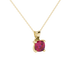 Red cushion cut gemstone pendant with accent diamonds in white gold basket setting