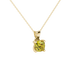 Yellow cushion cut gemstone pendant with accent diamonds in yellow gold basket setting