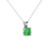 Green cushion cut gemstone pendant with accent diamonds in white gold basket setting
