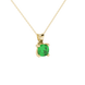 Green cushion cut gemstone pendant with accent diamonds in white gold basket setting