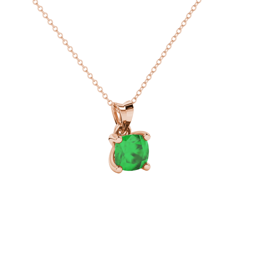 Green cushion cut gemstone pendant with accent diamonds in white gold basket setting