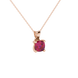 Red cushion cut gemstone pendant with accent diamonds in white gold basket setting