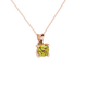 Yellow cushion cut gemstone pendant with accent diamonds in yellow gold basket setting