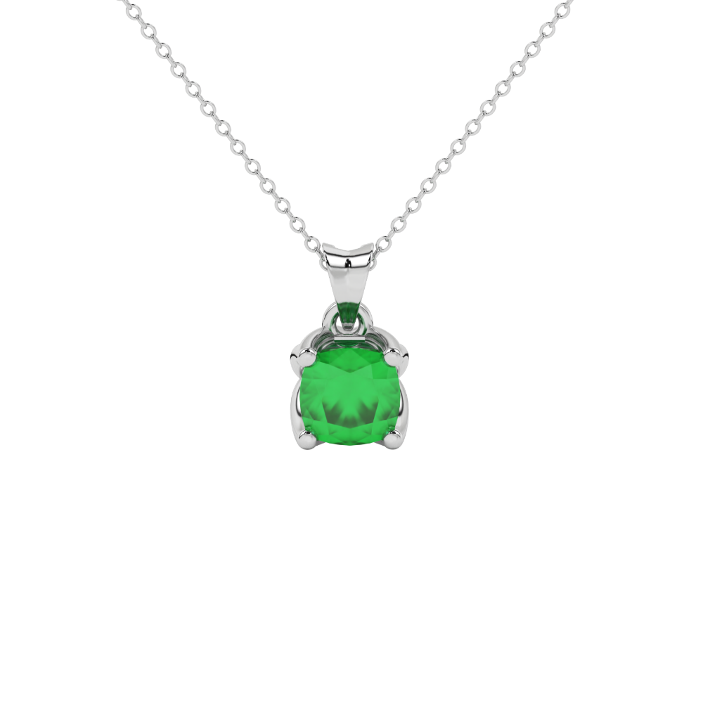 Green cushion cut solitaire pendant with tulip basket setting in rose gold