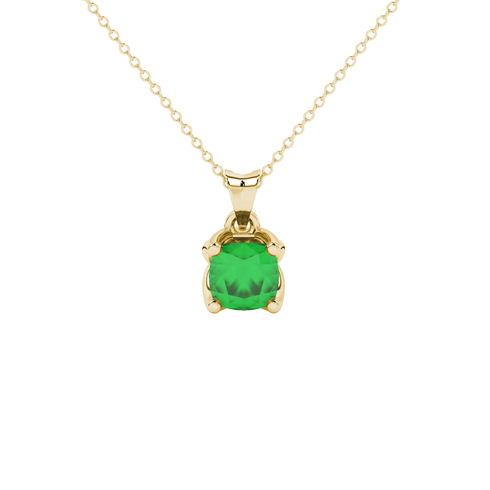 Green cushion cut solitaire pendant with tulip basket setting in rose gold