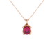 Red cushion cut solitaire pendant with tulip basket setting in rose gold