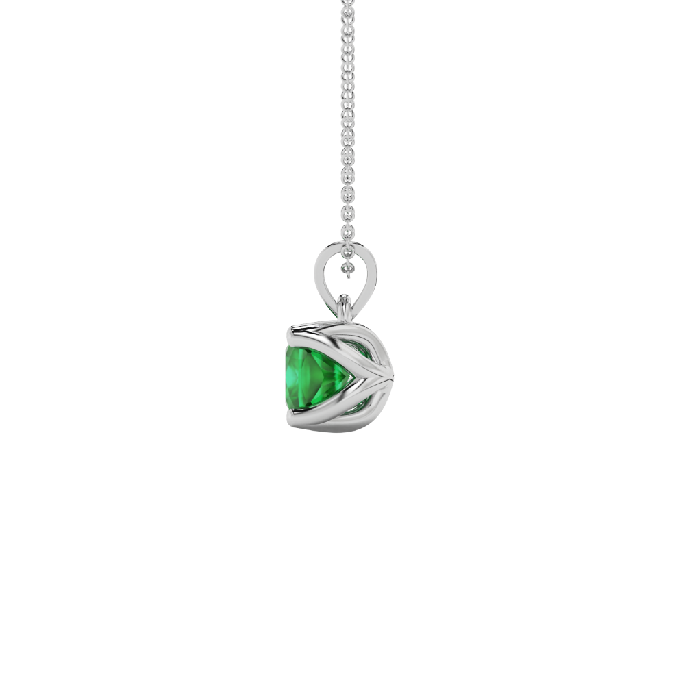Green cushion cut solitaire pendant with tulip basket setting in rose gold