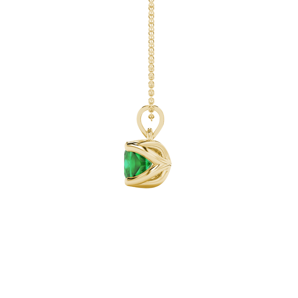Green cushion cut solitaire pendant with tulip basket setting in rose gold