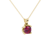 Red cushion cut solitaire pendant with tulip basket setting in rose gold