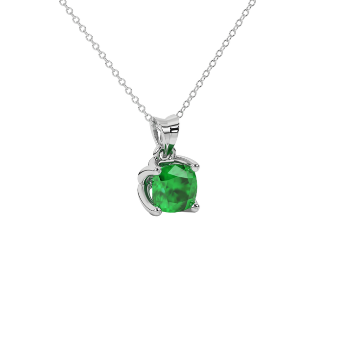 Green cushion cut solitaire pendant with tulip basket setting in rose gold