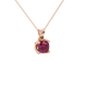 Red cushion cut solitaire pendant with tulip basket setting in rose gold