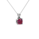Red cushion cut solitaire pendant with tulip basket setting in rose gold