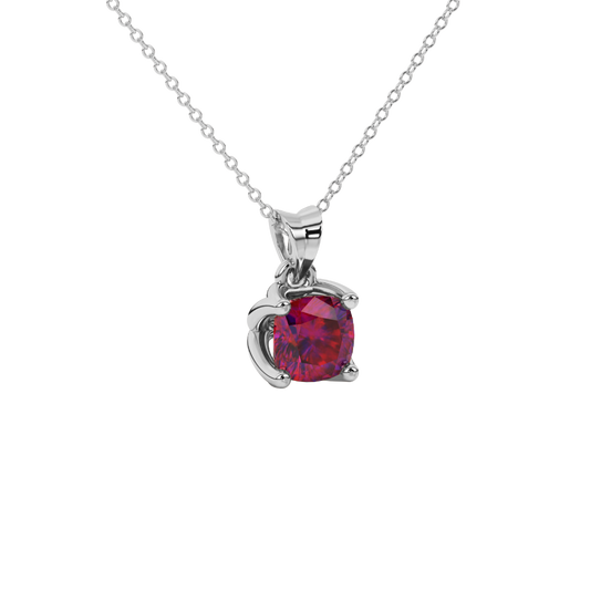 raspberry red gemstone tulip solitaire pendant in white gold
