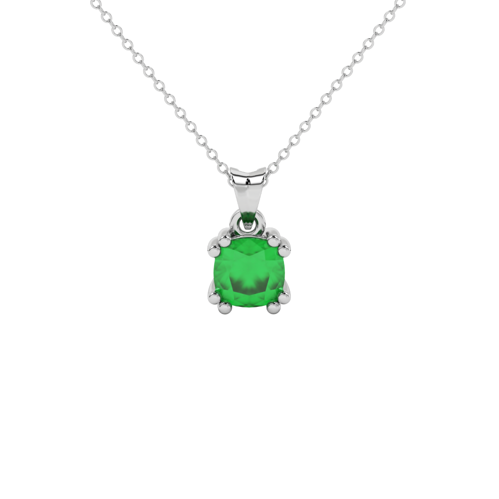 Green cushion cut gemstone pendant in floral crown gold setting