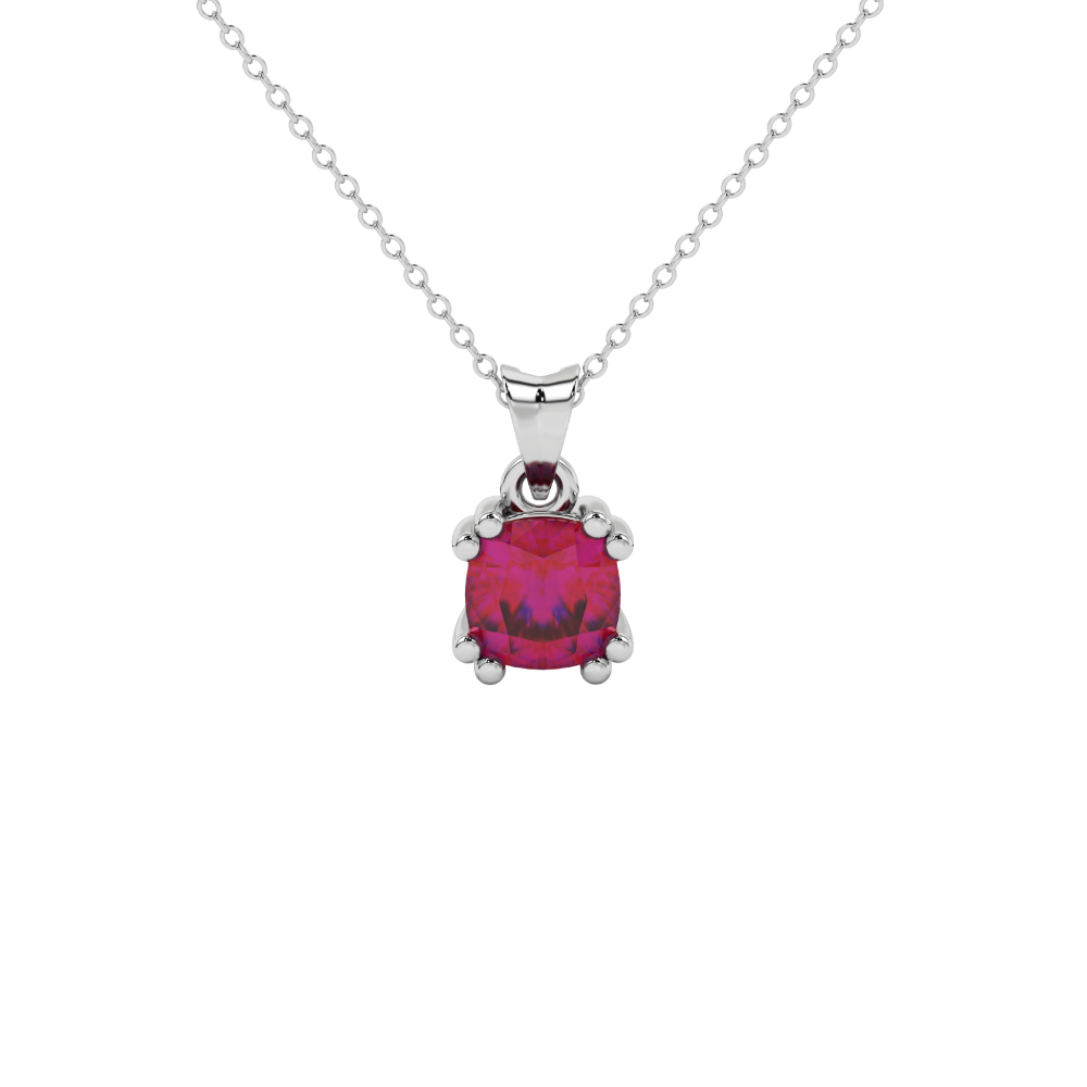 Red cushion cut gemstone pendant in floral crown gold setting