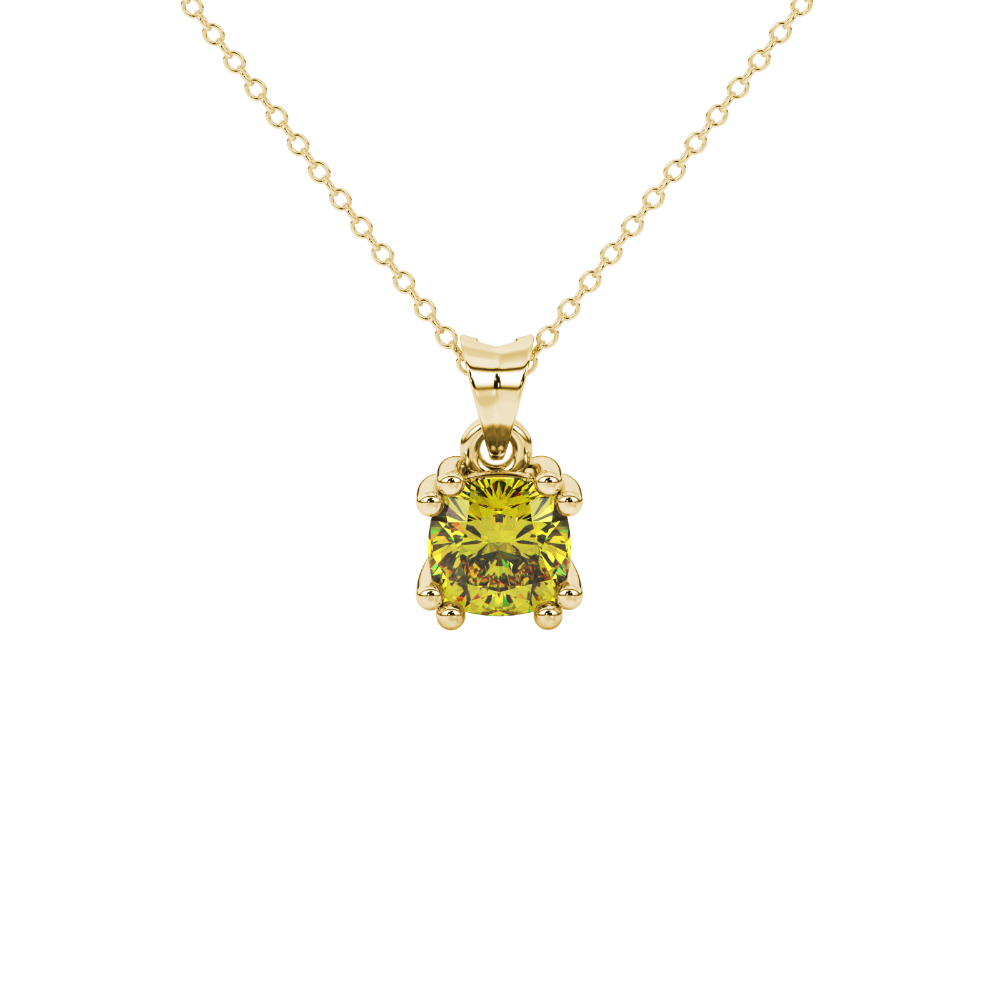 Yellow cushion cut gemstone pendant in floral crown gold setting