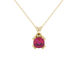 Red cushion cut gemstone pendant in floral crown gold setting