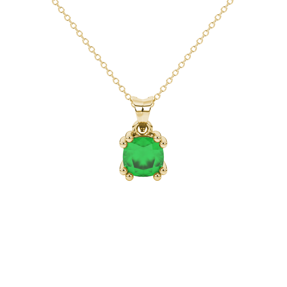 Green cushion cut gemstone pendant in floral crown gold setting