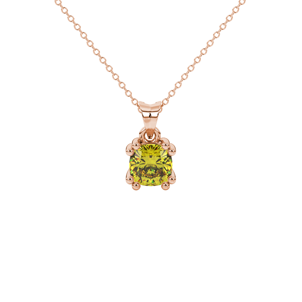 Yellow cushion cut gemstone pendant in floral crown gold setting