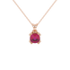 Red cushion cut gemstone pendant in floral crown gold setting