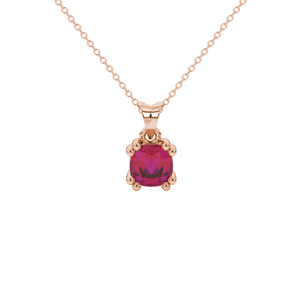 Red cushion cut gemstone pendant in floral crown gold setting